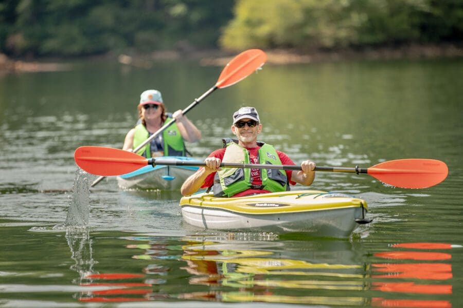 people kayaking in a river