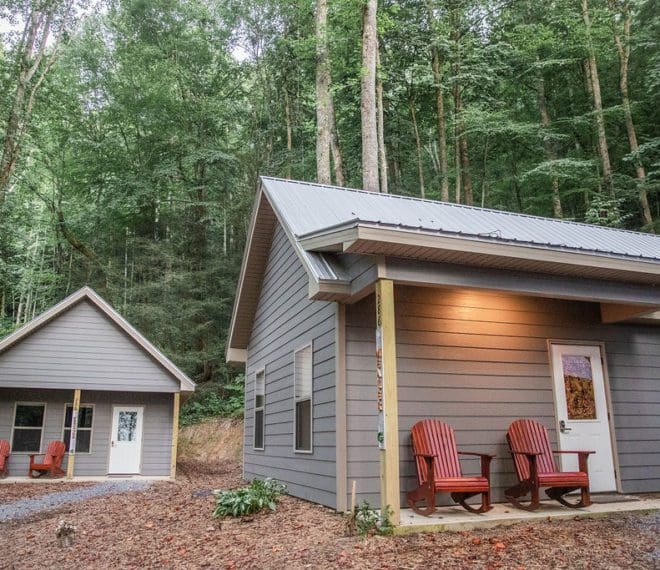 Cabins with rocking chairs on the porch