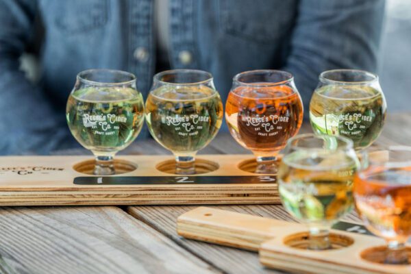 a flight of various ciders