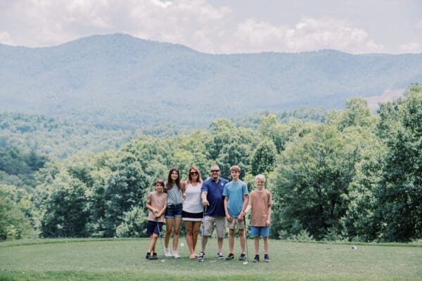 A family golfing