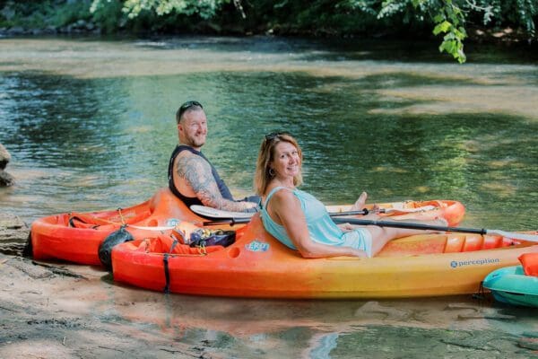 a family rafting and kayaking