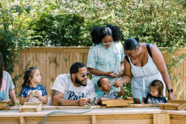 a family enjoying mining