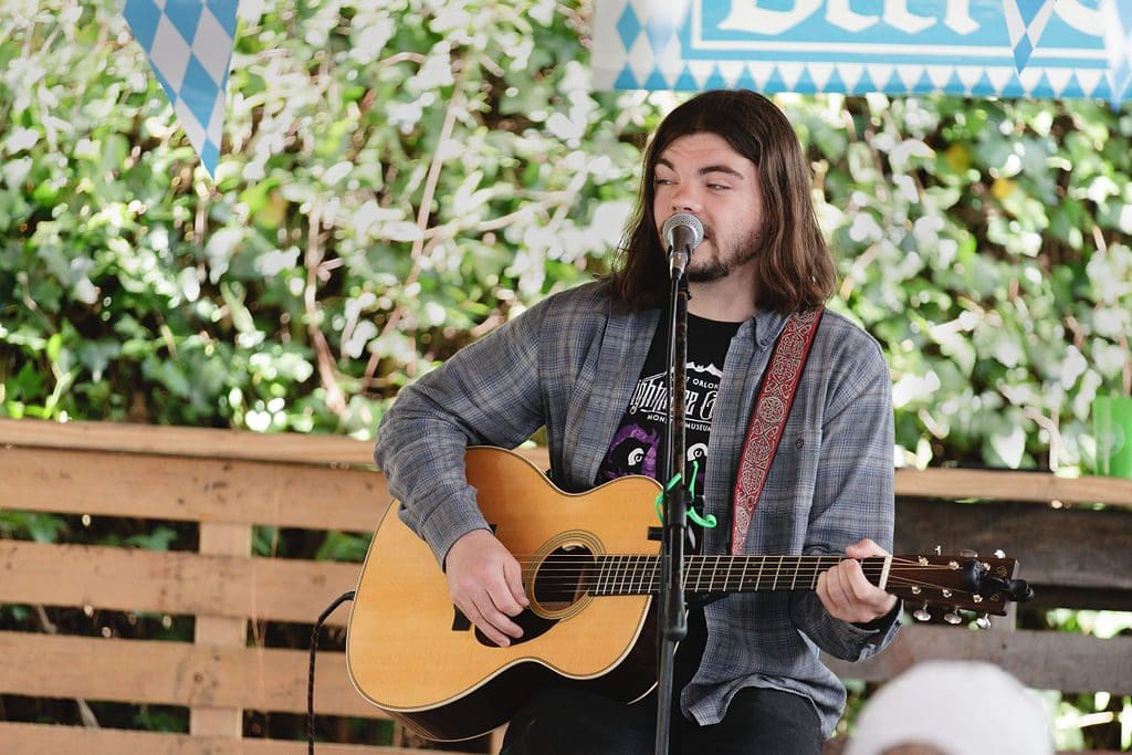 a musician entertaining a crowd