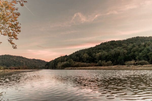 a fall sunset over a lake