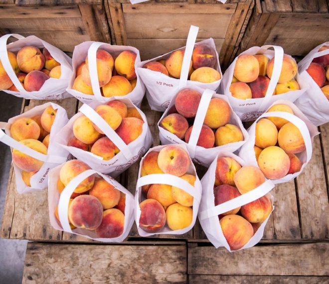 various bags of fresh peaches