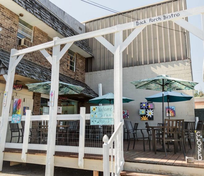 an outdoor patio at the Back Porch Bistro