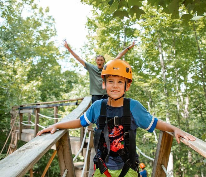 children having fun on elevated bridges