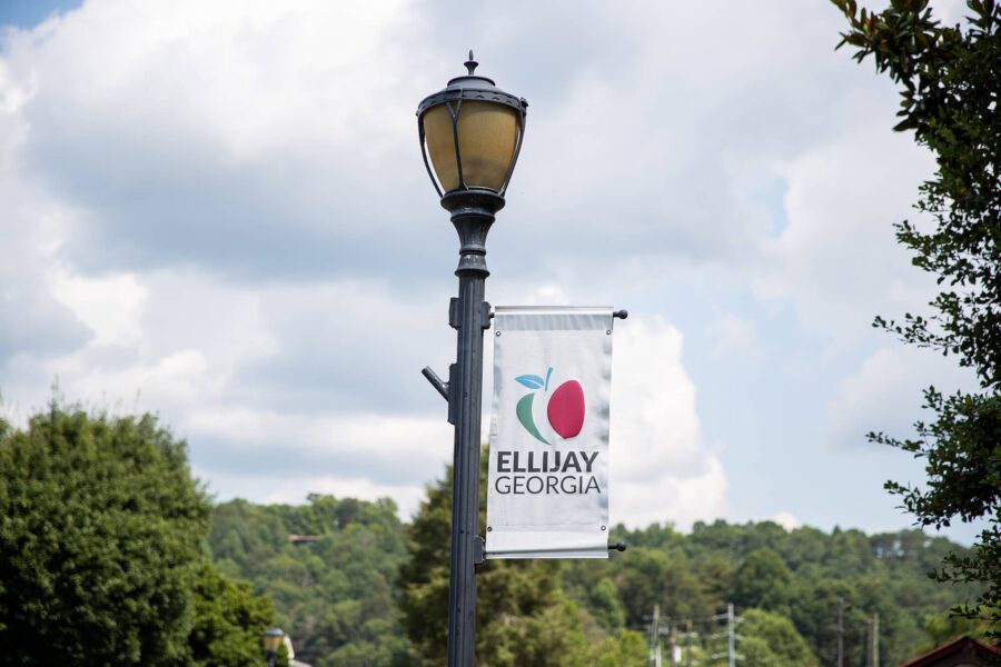 Ellijay sign on a lamp post
