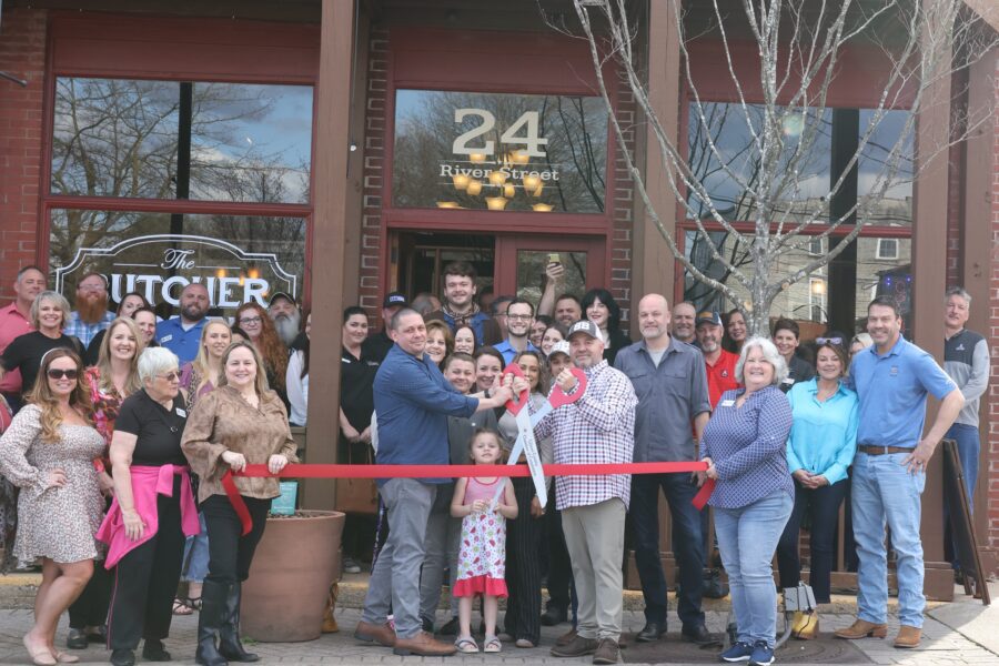 Butcher and Bottle Ribbon Cutting with Owners, Chamber Board of Directors, Ambassadors and community