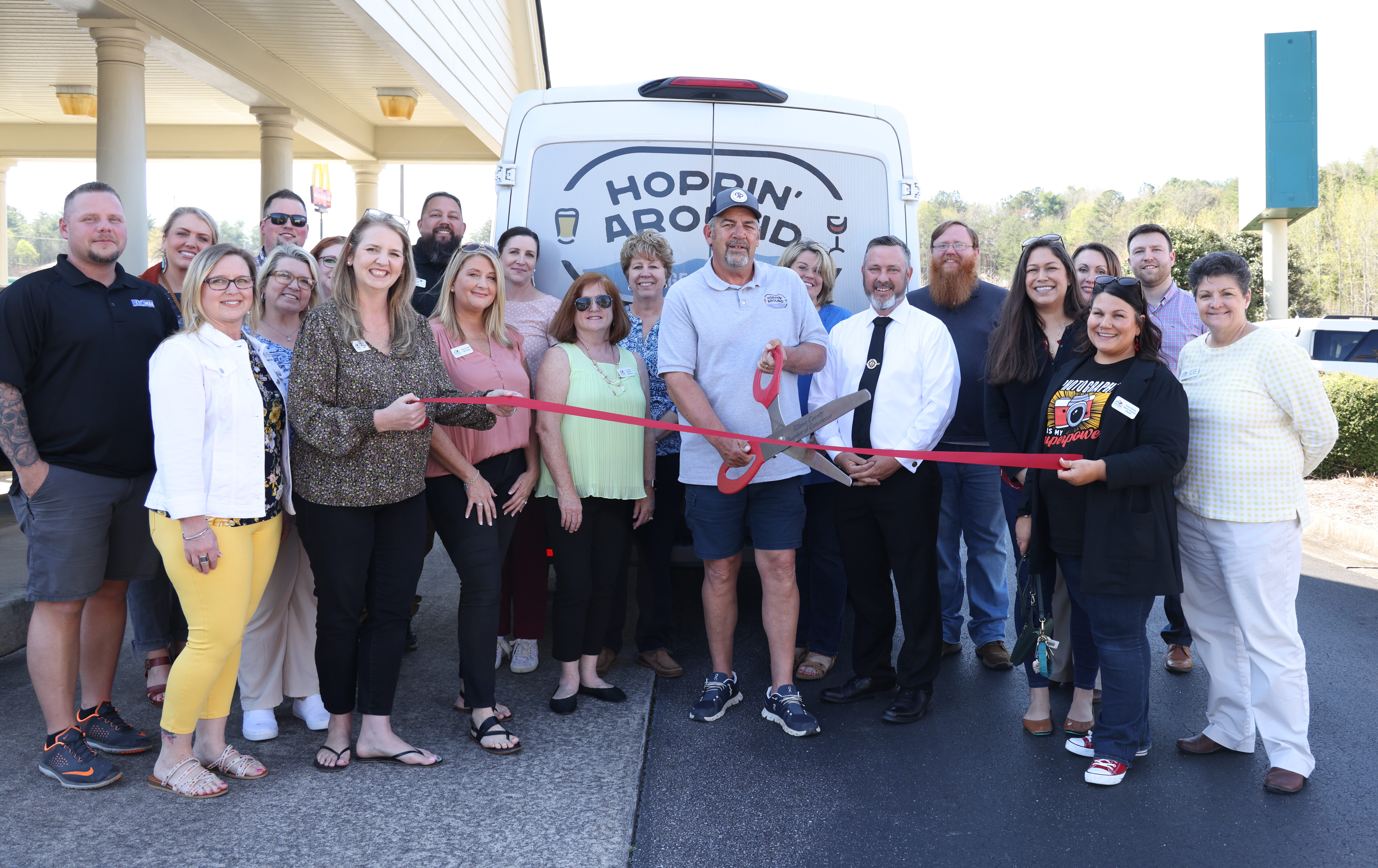 ribbon cutting for Hoppin Around GA with Owner, Ambasssadors, and BOD