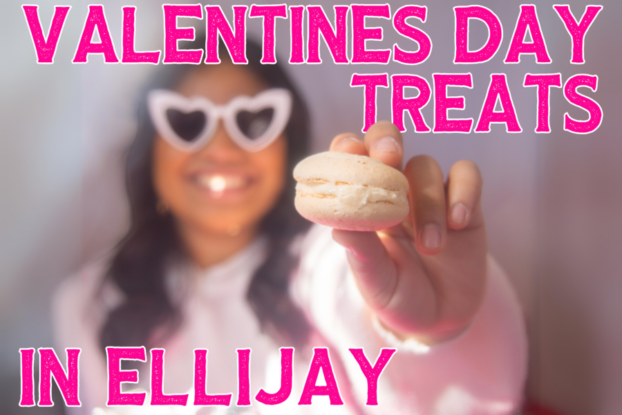 valentines day in ellijay graphic. girl holding macaroon